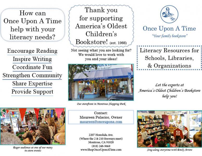 Literacy Resources for Schools, Libraries, & Organizations Brochure from Once Upon A Time Bookstore
