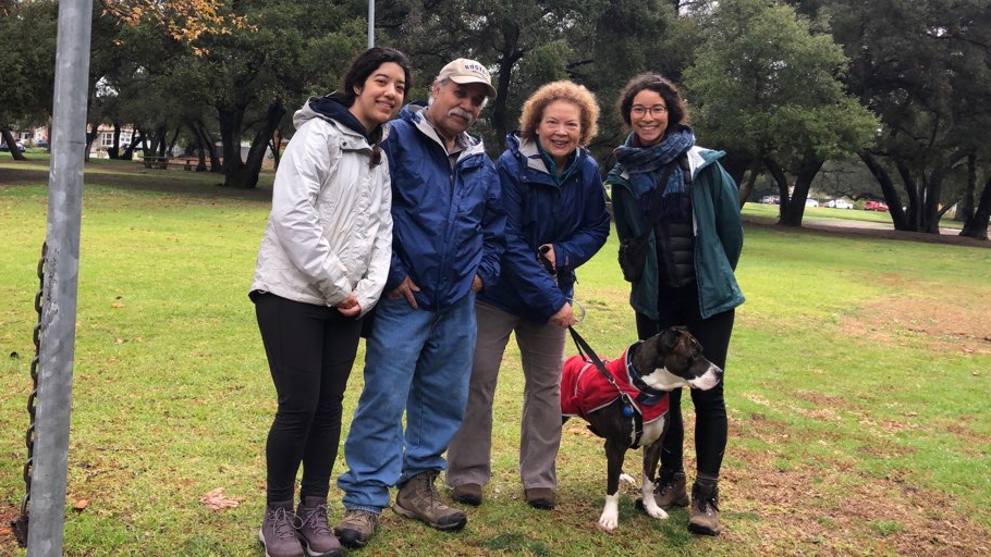 Palacios Family from left to right Jessica, Jorge, Maureen, and Amelia with their dog Ike - Current owners of Once Upon A Time