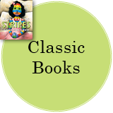 Classic David Signed Books Button - "Classic" in lima bean green circle with A Bad Case of Stripes cover in top left corner.