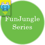 FunJungle Series in a bright green circle with the cover of Belly Up in the top left corner