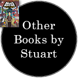 "Other Books by Stuart Gibbs" in a black circle with the cover of Bruce Wayne: Not Super in the top left corner