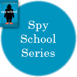 Spy School Series in a light blue circle with the cover of Spy School in top left corner